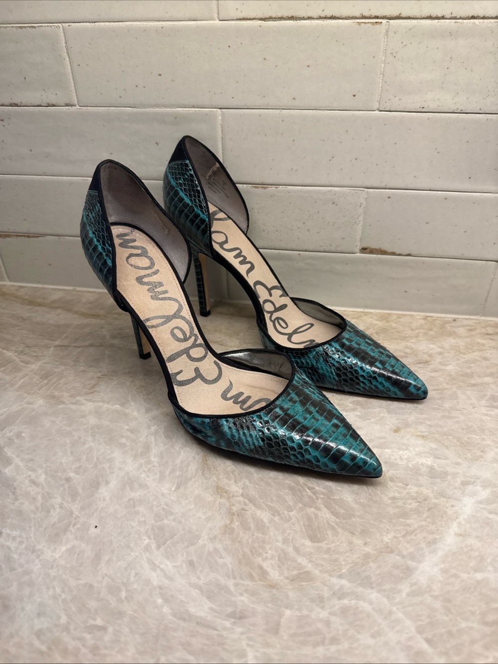 Sam Edelman green snake skin print Heel Pumps Size 9